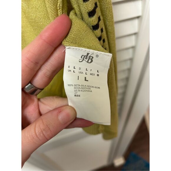 DREAM Green Black 100% Silk Short-Sleeve Cardigan, Sz Large + - Picture 5 of 7